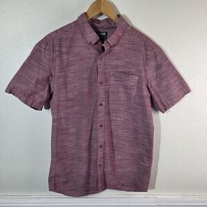 Hurley Mens Medium Maroon Button Up Shirt Classic Fit Short Sleeve Cotton Casual